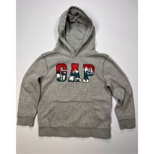 Gap Arch Logo Hoodie w Pocket Mountain Snow Cap Trees Grey Boys Medium Size 10